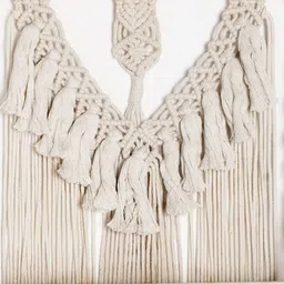 Decazone Beige Wood Macrame Wall Hanging Shelf image 4