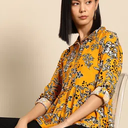 all about you Floral Print Roll-Up Sleeves Top image 1