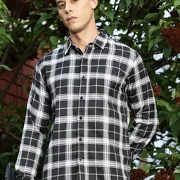 Metronaut Premium Slim Fit Tartan Checked Spread Collar Twill Weave Casual Shirt image 1