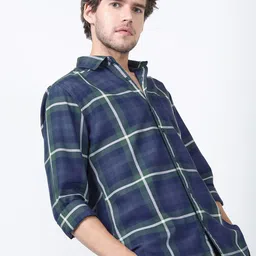 HIGHLANDER Men Navy Blue Slim Fit Windowpane Checks Checked Casual Shirt image 3