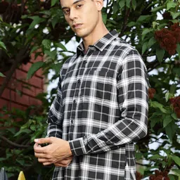 Metronaut Premium Slim Fit Tartan Checked Spread Collar Twill Weave Casual Shirt image 3