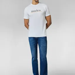 louis stitch Men Super Combed Cotton White Regular Fit Round Neck T-Shirt image 5