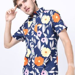 KETCH Men Navy Blue Slim Fit Floral Printed Cotton Casual Shirt-picture-38