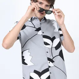 HIGHLANDER Men Grey Slim Fit Printed Casual Shirt-picture-41