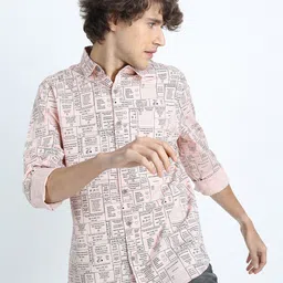 HIGHLANDER Men Pink & Black Slim Fit Typography Printed Cotton Casual Shirt-picture-45
