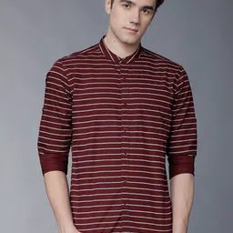 HIGHLANDER Men Maroon & White Slim Fit Striped Casual Shirt-picture-23