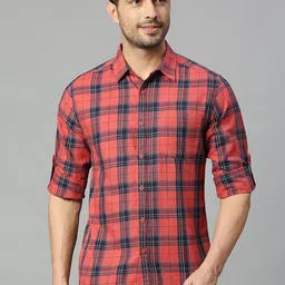 HERE&NOW Premium Slim Fit Tartan Checks Pure Cotton Casual Shirt-picture-26