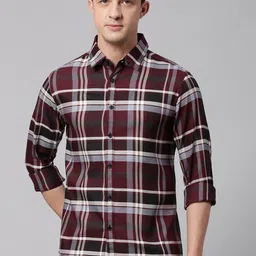 Dennis Lingo Men Maroon Slim Fit Tartan Checked Casual Shirt-picture-37