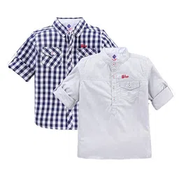 TONYBOY Boys Navy Blue Classic Gingham Checks Checked Casual Shirt-image-45