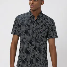 Mufti Geometric Printed Trim Slim Fit Pure Cotton Casual Shirt-picture-29