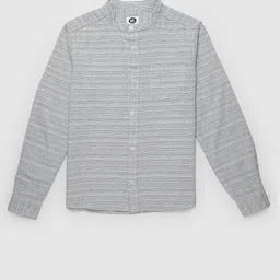 YK Boys Mandarin Collar Long Sleeves Comfort Horizontal Stripes  Striped Casual Shirt-picture-16
