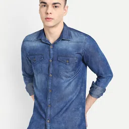 CARBONN CLOTH Faded Spread Collar Regular Fit Denim Opaque Casual Shirt-picture-23