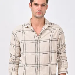 POE Men Smart Slim Fit Windowpane Checked Casual Shirt-picture-18