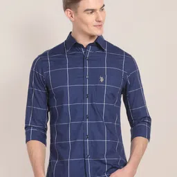 U.S. Polo Assn. Windowpane Checked Pure Cotton Casual Shirt-picture-32