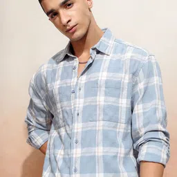 HIGHLANDER Relaxed Fit Tartan Checks Spread Collar Cotton Casual Shirt-image-0