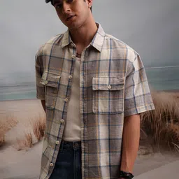 LOCOMOTIVE Oversized Premium Dobby Textured Checked Flannel Cotton Overshirt-picture-15