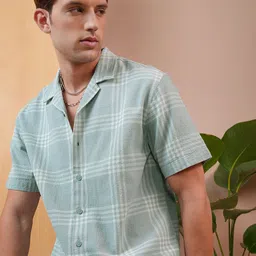 LOCOMOTIVE Premium Dobby Textured Cuban Collar Cotton Relaxed Shirt-image-65