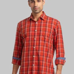 Parx Men Slim Fit Tartan Checked Spread Collar Long Sleeves Casual Shirt-image-28