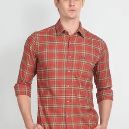 Arrow Tartan Checks Checked Spread Collar Pure Cotton Slim Fit Casual Shirt-image-5