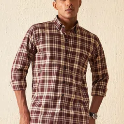 DENNISON Smart Tartan Checked Button-Down Collar Cotton Casual Shirt-picture-38