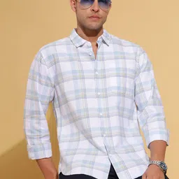 HERE&NOW White Slim Fit Checked  Spread Collar Long Sleeves cotton Shirt-picture-17