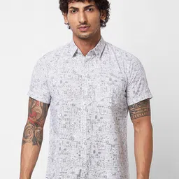 SPYKAR Spread Collar Short Sleeves Abstract Printed Cotton Casual Shirt-picture-33