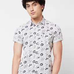 SPYKAR Spread Collar Short Sleeve Floral Printed Cotton Casual Shirt-picture-24