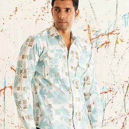 Indian Needle Classic Graphic Printed Spread Collar Cotton Curved Casual Shirt image 1