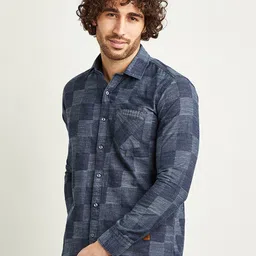 Campus Sutra Navy Blue Checked Classic Cotton Casual Shirt-image-80