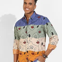 Campus Sutra Blue & Green Classic Conversatioanl Printed Cotton Casual Shirt-picture-22