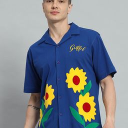 GRIFFEL Premium Floral Printed Cuban Collar Cotton Casual Shirt-picture-10