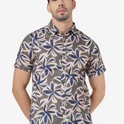 Greenfibre Slim Fit Floral Printed Knitted Pure Cotton Casual Shirt-image-51