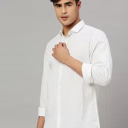 Mast & Harbour White Classic Micro Ditsy Printed Slim Fit Casual Shirt-image-19