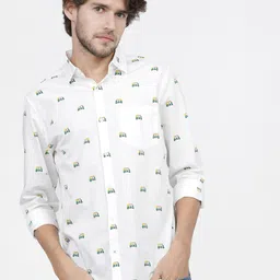 HIGHLANDER Men White Slim Fit Opaque Printed Casual Shirt-image-84