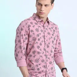 KETCH Pink Slim Fit Floral Printed Cotton Casual Shirt-image-72