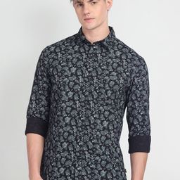Flying Machine Men Black Slim Fit Floral Opaque Printed Casual Shirt-picture-25