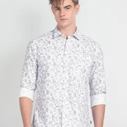 Flying Machine Men White Slim Fit Floral Opaque Printed Casual Shirt-picture-26
