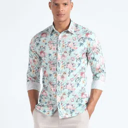 Flying Machine Floral Printed Spread Collar Roll Up Sleeves Slim Fit Casual Shirt-image-25