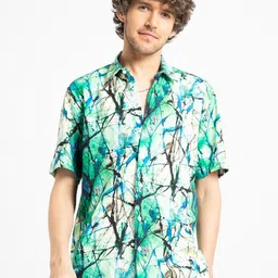 Banana Club Classic Slim Fit Abstract Printed Spread Collar Short Sleeves Casual Shirt-picture-13