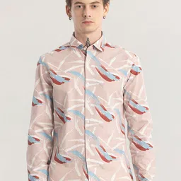Snitch Straight Skinny Fit Printed Spread Collar Casual Shirt-image-56