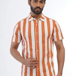 ONE SKY Straight Vertical Stripes Cutaway Collar Cotton Casual Shirt-picture-36