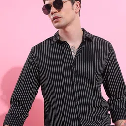 HIGHLANDER Striped Spread Collar Slim Fit Cotton Casual Shirt-image-9