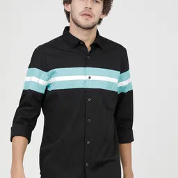 HIGHLANDER Men Black Slim Fit Opaque Striped Casual Shirt-image-61