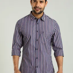 Indian Terrain Chiseled Spread Collar Skinny Fit Opaque Striped Cotton Casual Shirt-image-87