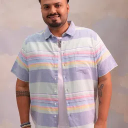 HIGHLANDER Men Plus Size Candy Striped Casual Shirt-picture-24