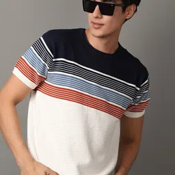 V-Mart Slim Fit Striped Round Neck Short Sleeves Cotton Casual T-shirt-picture-43