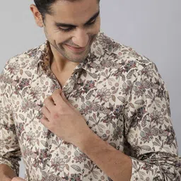 RARE RABBIT Men Beige Custom Slim Fit Floral Printed Casual Shirt image 3