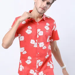 HIGHLANDER Men Coral Slim Fit Floral Printed Cotton Casual Shirt-image-2