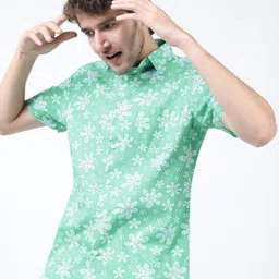 HIGHLANDER Men Green Slim Fit Floral Printed Casual Shirt-image-81