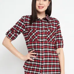 Ruhaans Women Red Classic Checked Cotton Brushed Casual Shirt-image-44